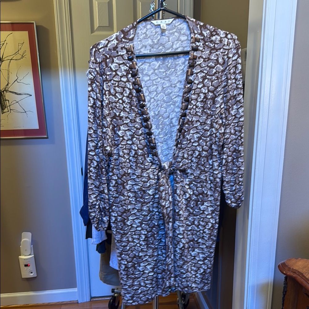 CAbi Brown and Cream Patterned Cardigan
